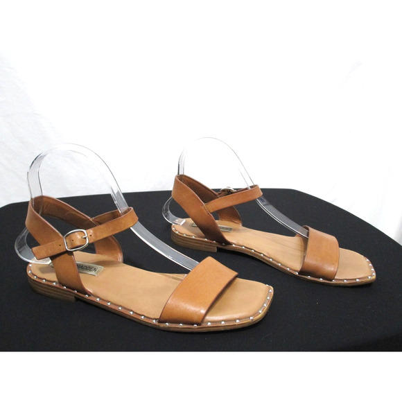 Steven Madden Brown Studded Leather Ankle Strap Sandals Women 7.5 - Picture 1 of 9